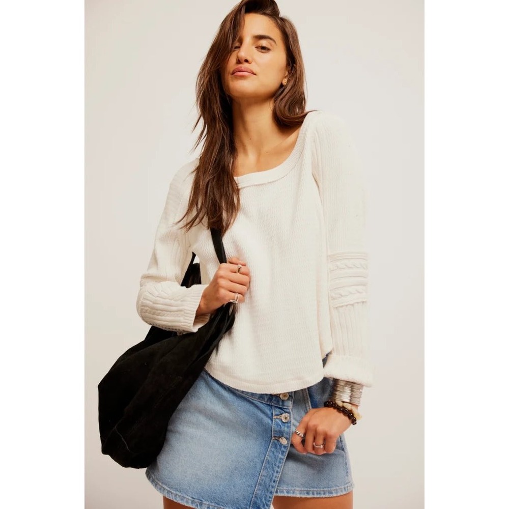 Free People We The Free Swinging Cable Cuff White Cable Knit Women's S